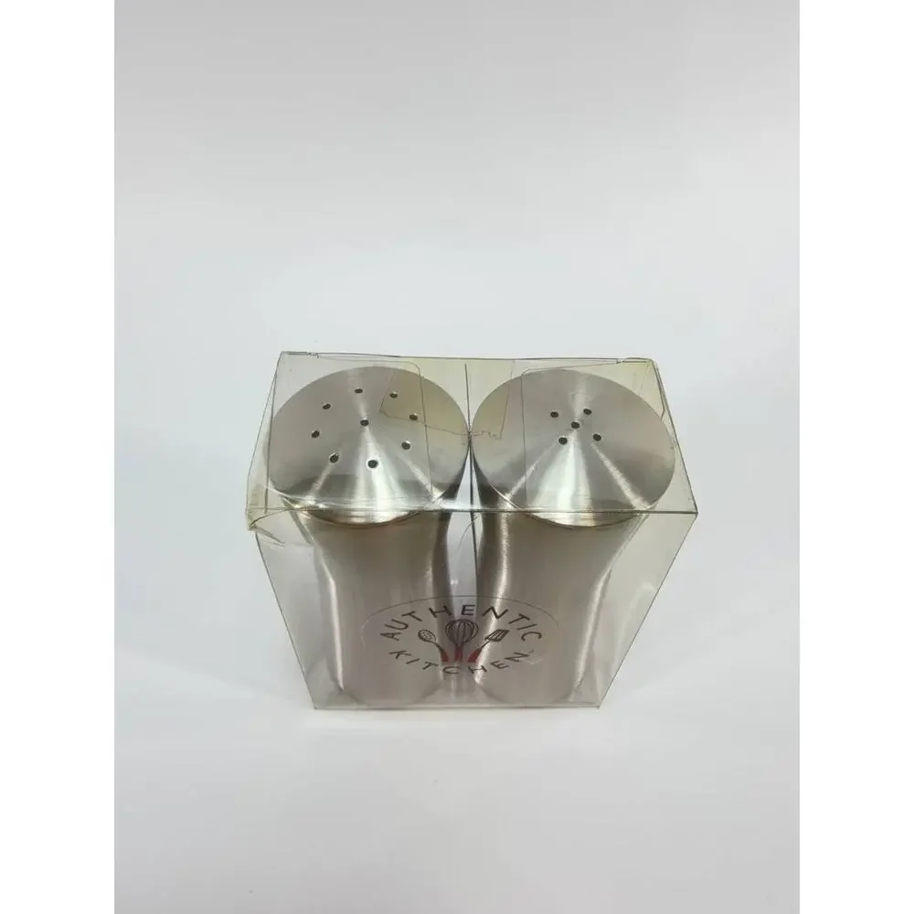 Authentic Kitchen Salt Pepper Shakers Set Stainless Steel New In Box